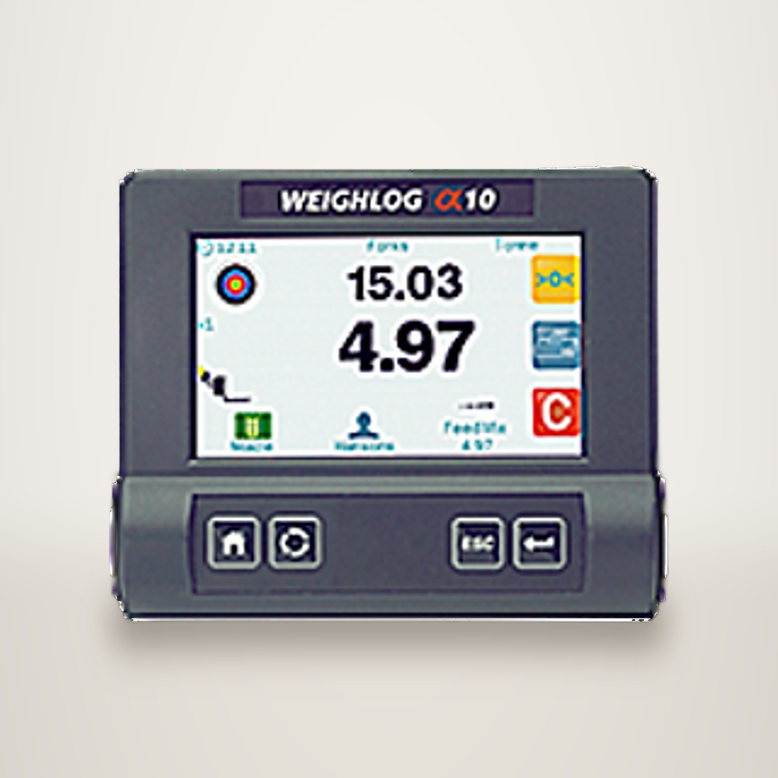 Indicateur Weighlog à écran tactile couleur, vue en trois quarts